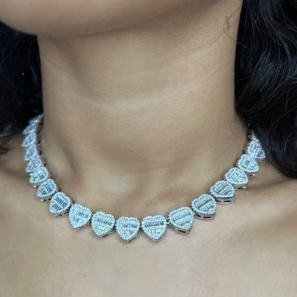 12mm Heart Charm Necklace ,CZ Cubic Zircon Pave Pendant Choker Lovely Cute